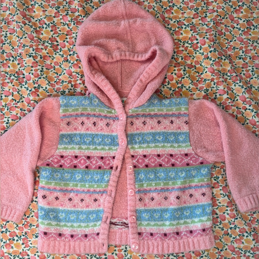 Vintage Gymboree Pink Knit Cardigan with Colorful Accents